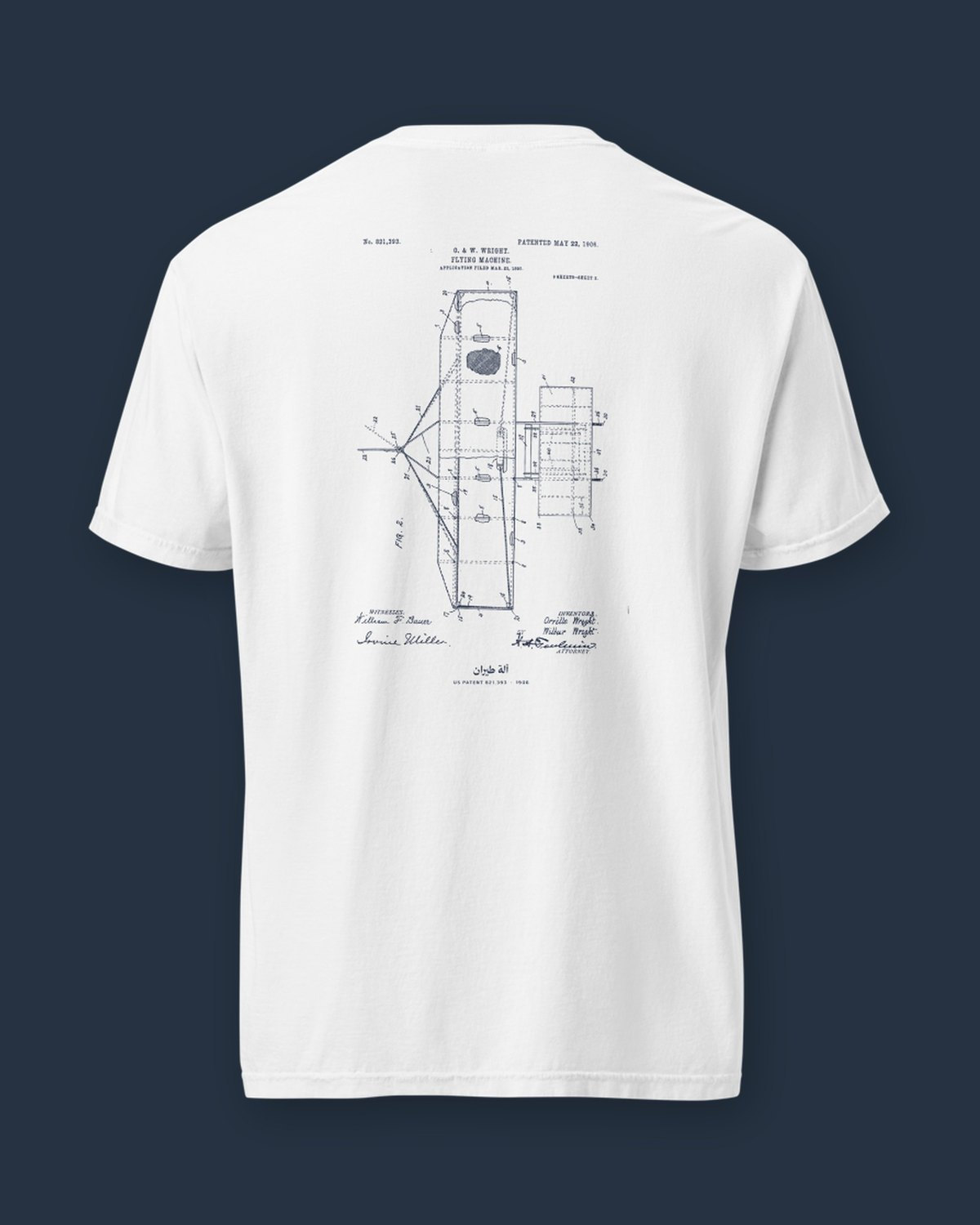 The Flying Machine 1906, Plan sheet, printed on the back of a white heavyweight tee.