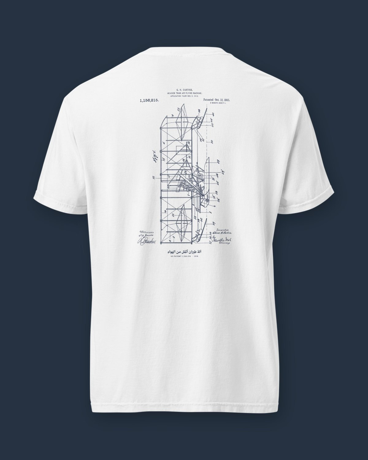 The Flying Machine 1915 sheet, printed on the back of a white heavyweight tee.